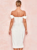 Cap Shoulder Corset Bodycon Midi Dress - White