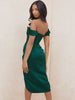 Cap Shoulder Corset Bodycon Midi Dress - Dark Green
