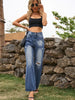 Trendy Ripped Wide-Leg High-Waist Denim Pants