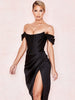 Cap Shoulder Corset Bodycon Midi Dress - Black