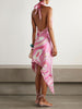 Halter-Neck Printed Satin-Twill Midi Dress