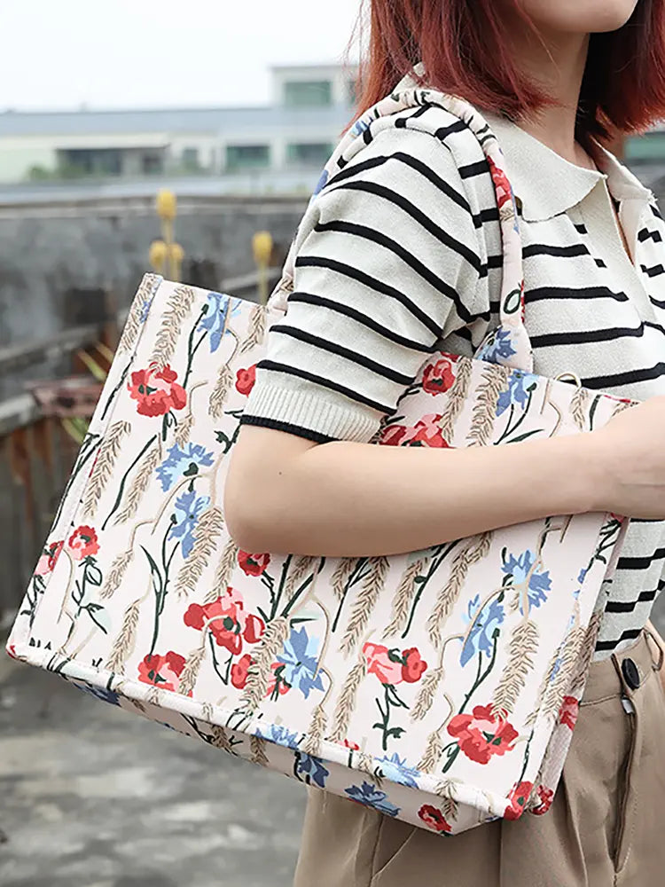 New Creative Canvas Tote Bag with Chinese-Inspired Print