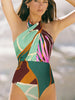 Halter Cross Backless Floral Swimsuit Set