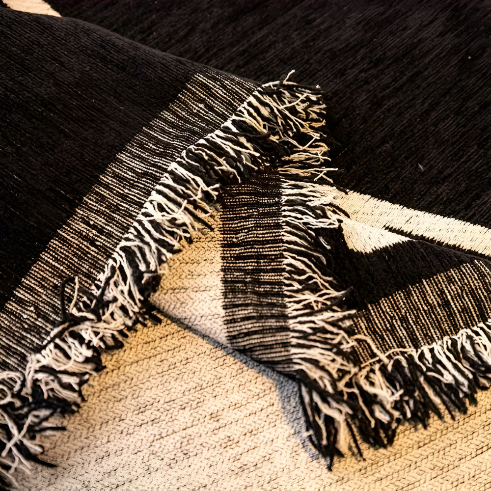 Black geometric sofa cover with white line pattern, modern couch throw for living room protection and home decor