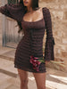 Rich Brown Lace Mini Dress