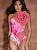3D Floral Pink Print Swimsuit Set