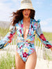 One Piece Cutout Printed Swimsuit Set