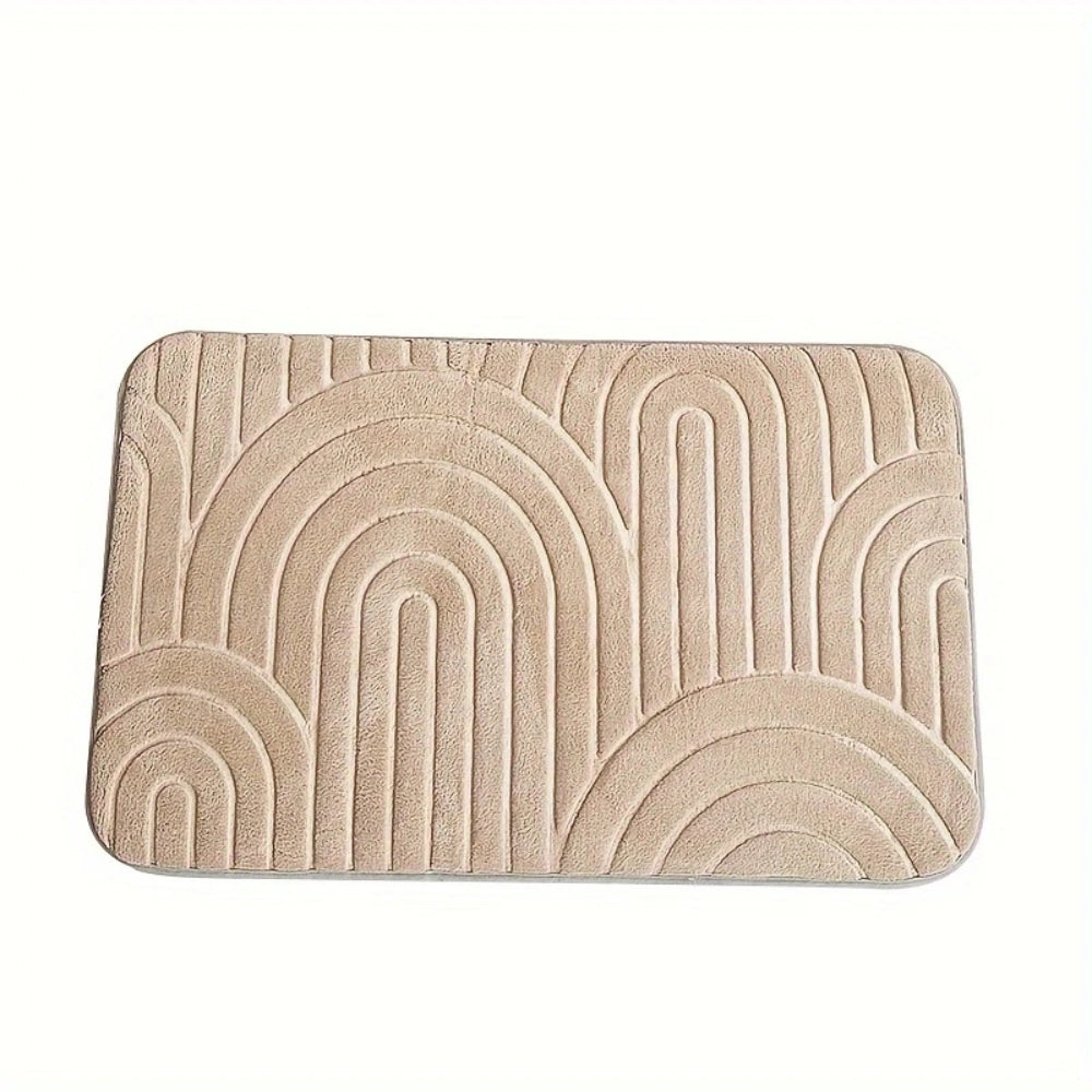 Dark brown bath mat with raised arch pattern, soft absorbent non-slip rug for bathroom floor and shower