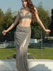 Rhinestone Ruched High-Waist Bikini Set