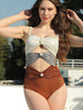 Pearl Cutout Glossy Colorblock Swimsuit Set