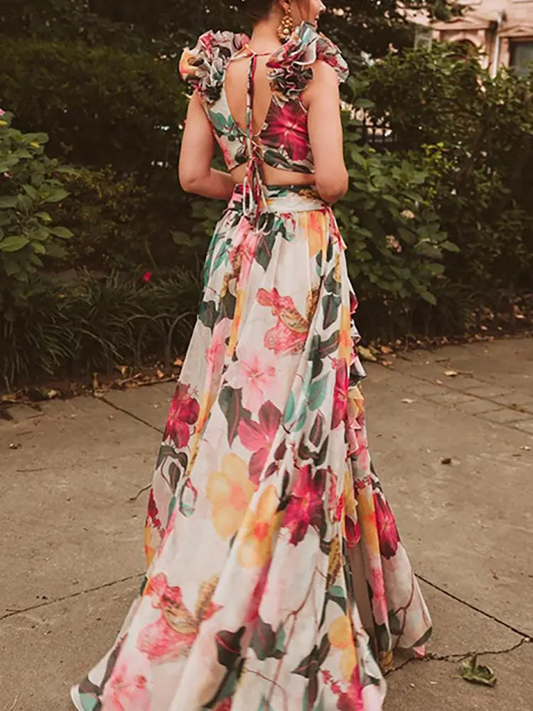 3D Floral Cutout Swimsuit One Piece Set