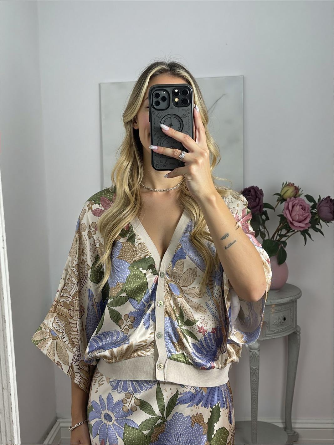 Exquisite Satin Floral Print Mermaid Skirt Set