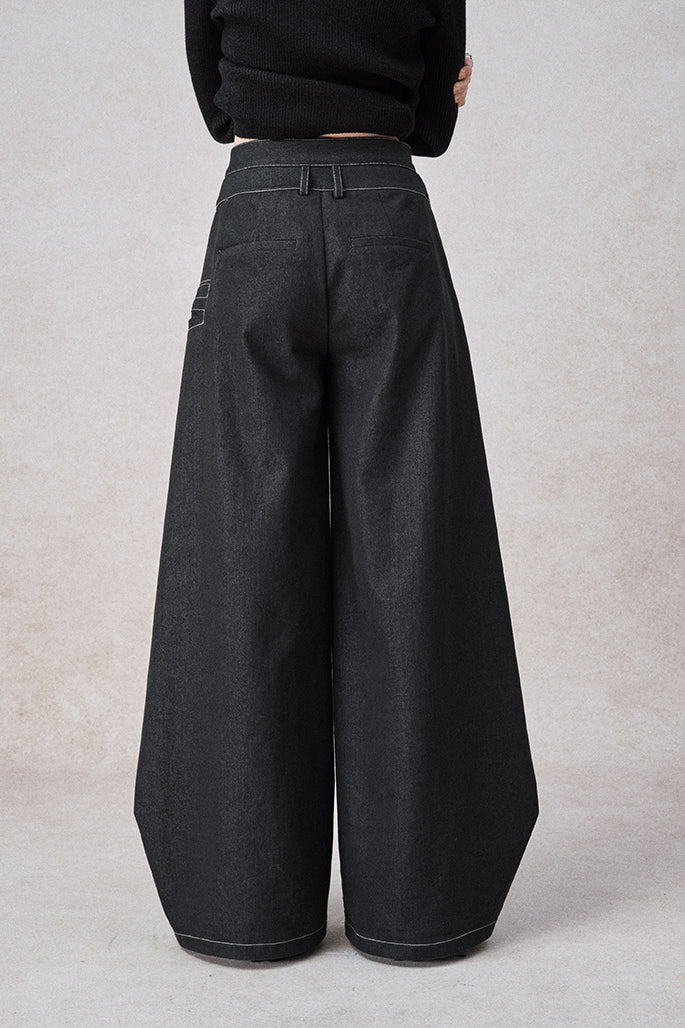 Swinging Symphony Fake Two-Piece Wide-Leg Jeans