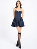 Navy Blue Pinstripe Halter Low-Waist Mini Dress