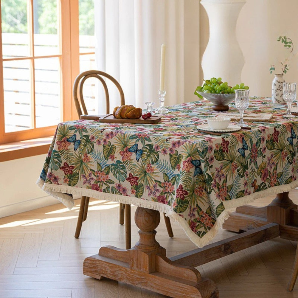 Ornate Floral Linen Tablecloth