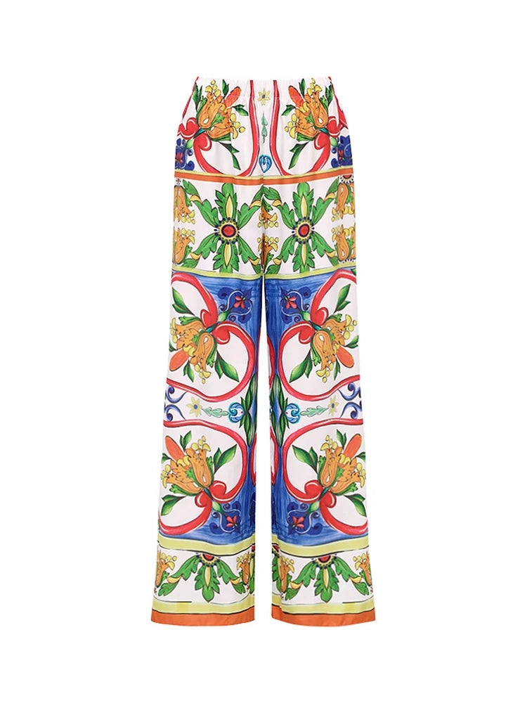 Ruffle Enamel Floral Print Swimsuit Set