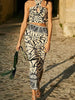 Halter Printed Swimsuit Set with Detachable Sleeves
