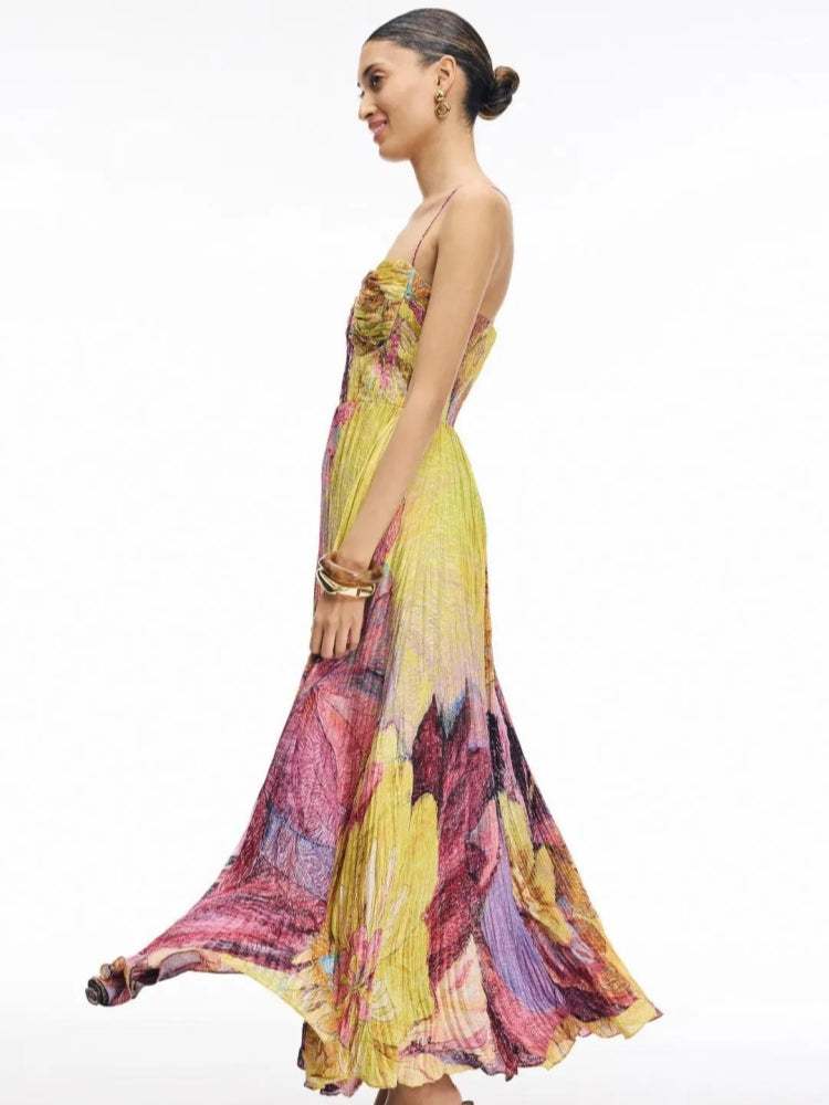 Kiara Multicolored Ikat Print Maxi Dress