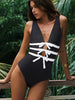 Cutout Black and White One-Piece Swimsuit