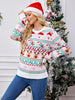 Loose-Fit Round Neck Christmas Cartoon Knit Sweater - Pink