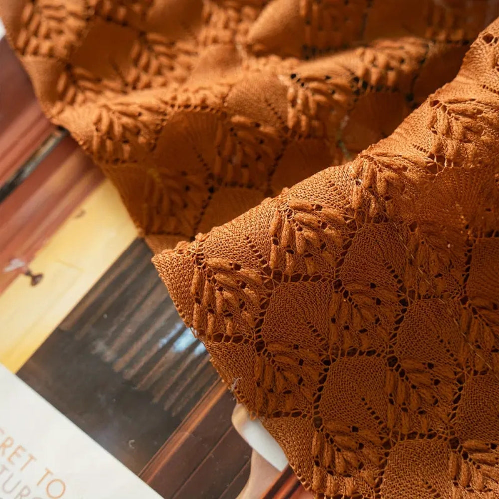 Rust orange sheer curtain with geometric pattern, lightweight decorative window drape for living room or bedroom