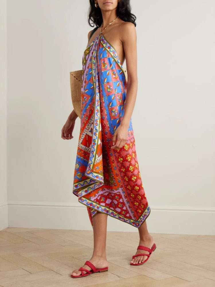 Halter Neck Asymmetrical Dress