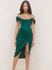 Cap Shoulder Corset Bodycon Midi Dress - Dark Green