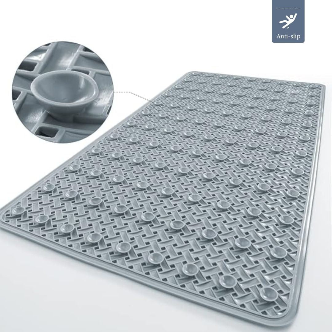 Non-slip grey bathtub mat with drainage holes – anti-skid shower floor mat for safe bathroom use