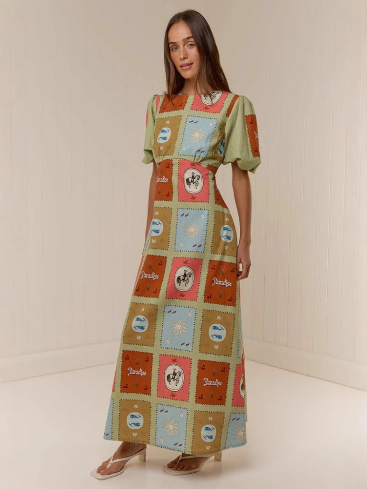 Linen Crewneck Waist Dress