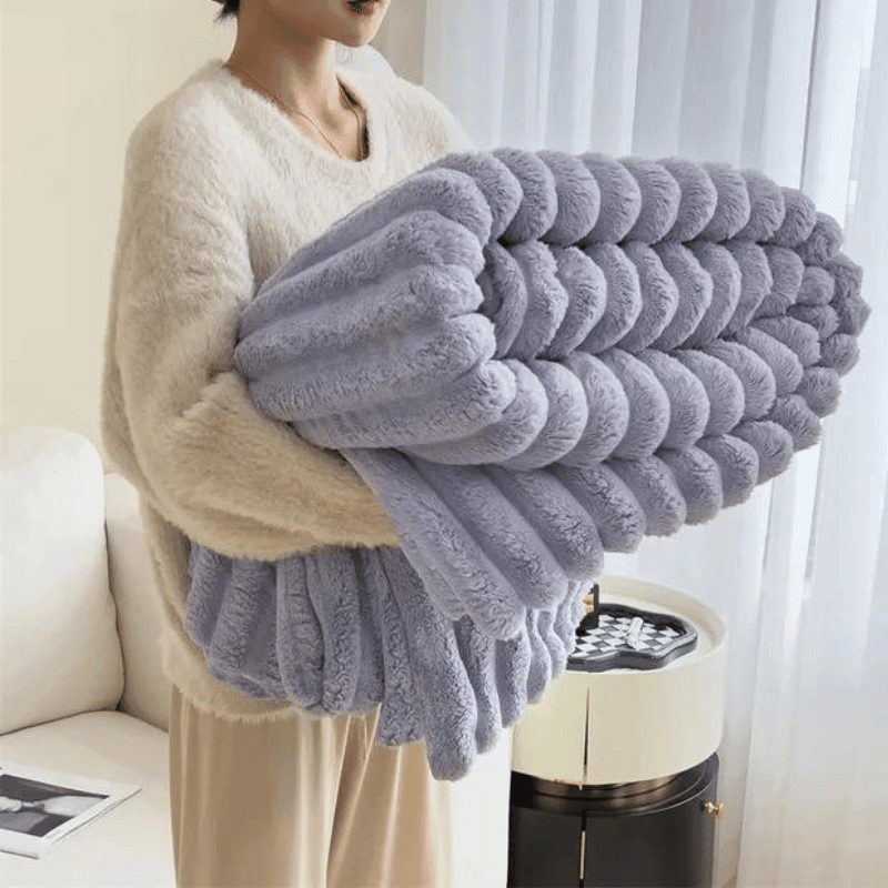 Luxury faux fur blanket in ivory white, soft and cozy throw for bedroom or living room winter decor