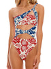 Red Blue Patchwork Ethnic Print Swimsuit
