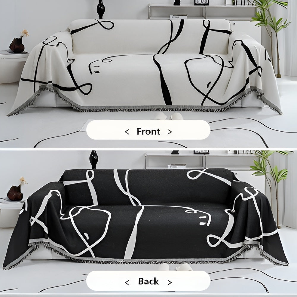 Abstract Line Reversible Chenille Sofa Cover