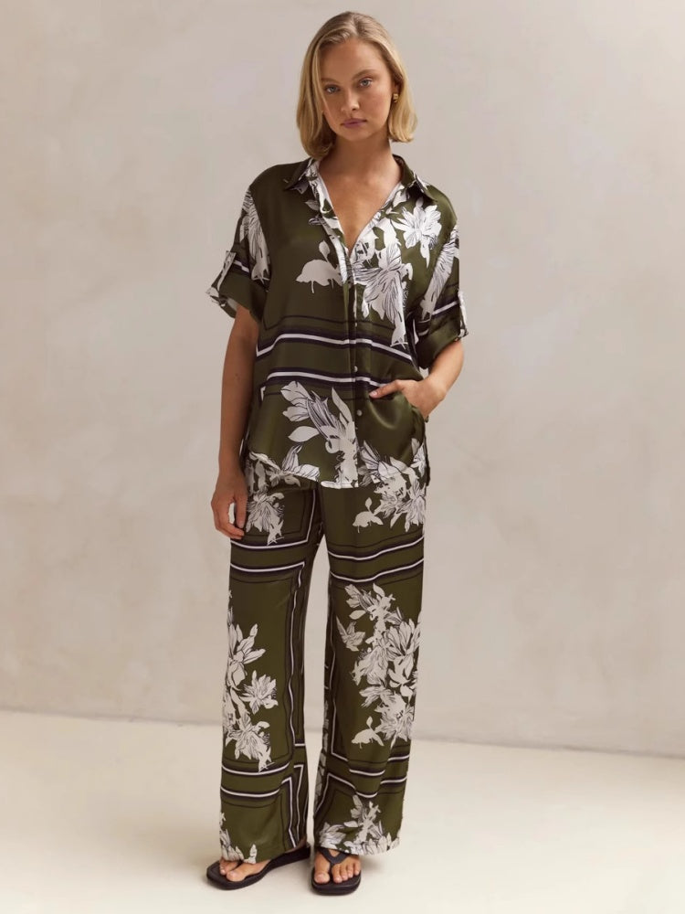 Casual Printed Cardigan Home Set