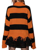 Halloween Cat Stripe Fringe Sweater