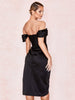 Cap Shoulder Corset Bodycon Midi Dress - Black