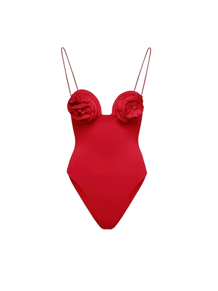 Floral Appliqué Swimsuit Skirt Set