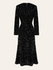 Sequin Decorated Velvet Midi Dress In Black