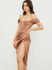 Cap Shoulder Corset Bodycon Midi Dress - Toffee Brown