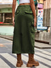 Drawstring Denim Cargo Midi Skirt