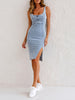 This Seasons Staple Denim Adjustable Straps Zip-up Firm Stretch Midi Dress