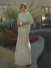 Mint Green Sweater with Cocktail Pattern & Sheer Tulle Maxi Skirt Outfit
