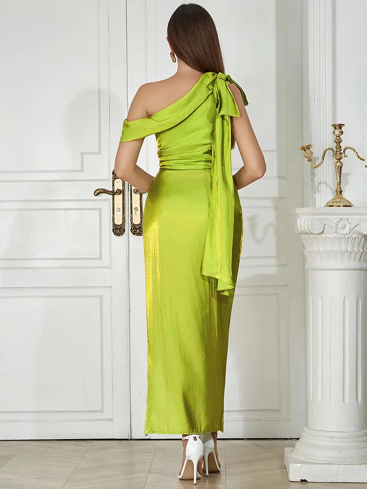Sexy Asymmetric Shoulder Long Evening Dress