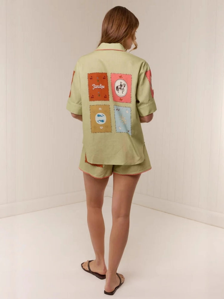 Linen Temperament Shirt&Shorts Set