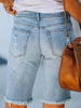Distressed Slim-Fit Frayed Hem Denim Shorts