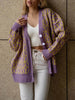 Casual Street Stripe Button Braided Contrast V-Neck Cardigan
