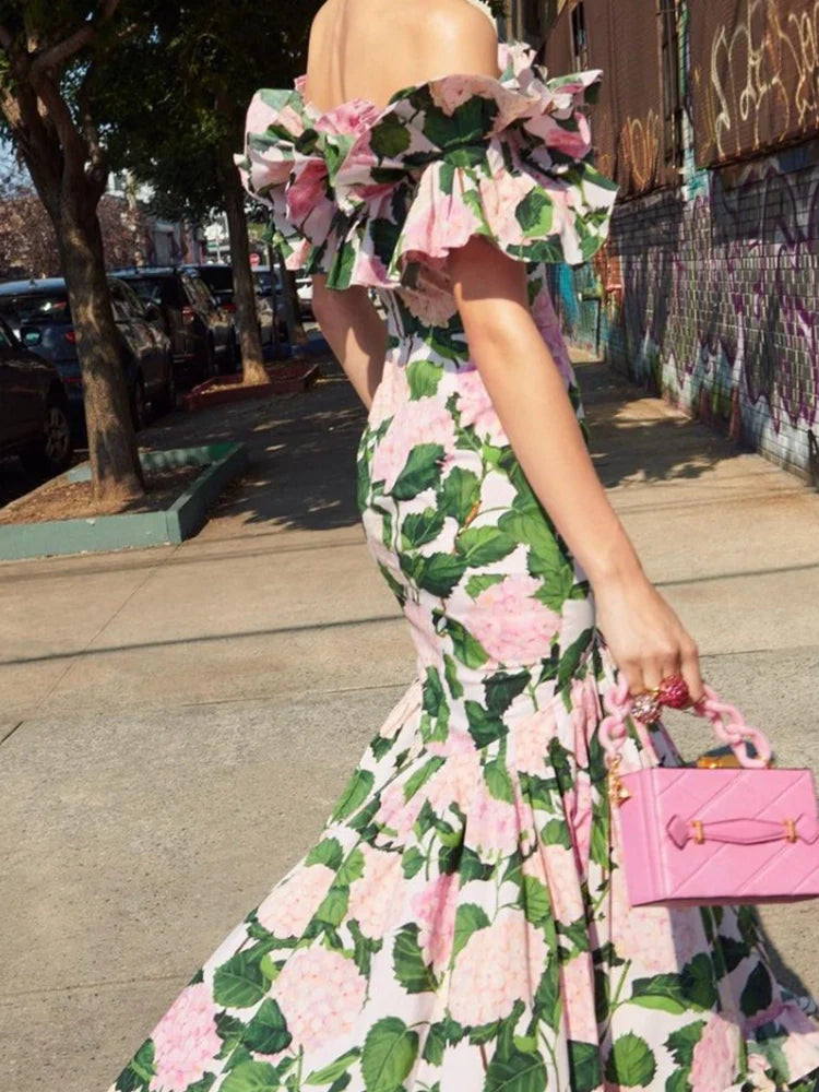 Ruffled Hydrangea Strapless Bikini Set