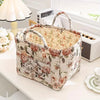 Vintage floral fabric storage basket with handles, quilted collapsible organizer for home decor and storage