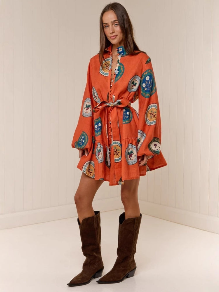 Patchwork Stand-Collar Dress