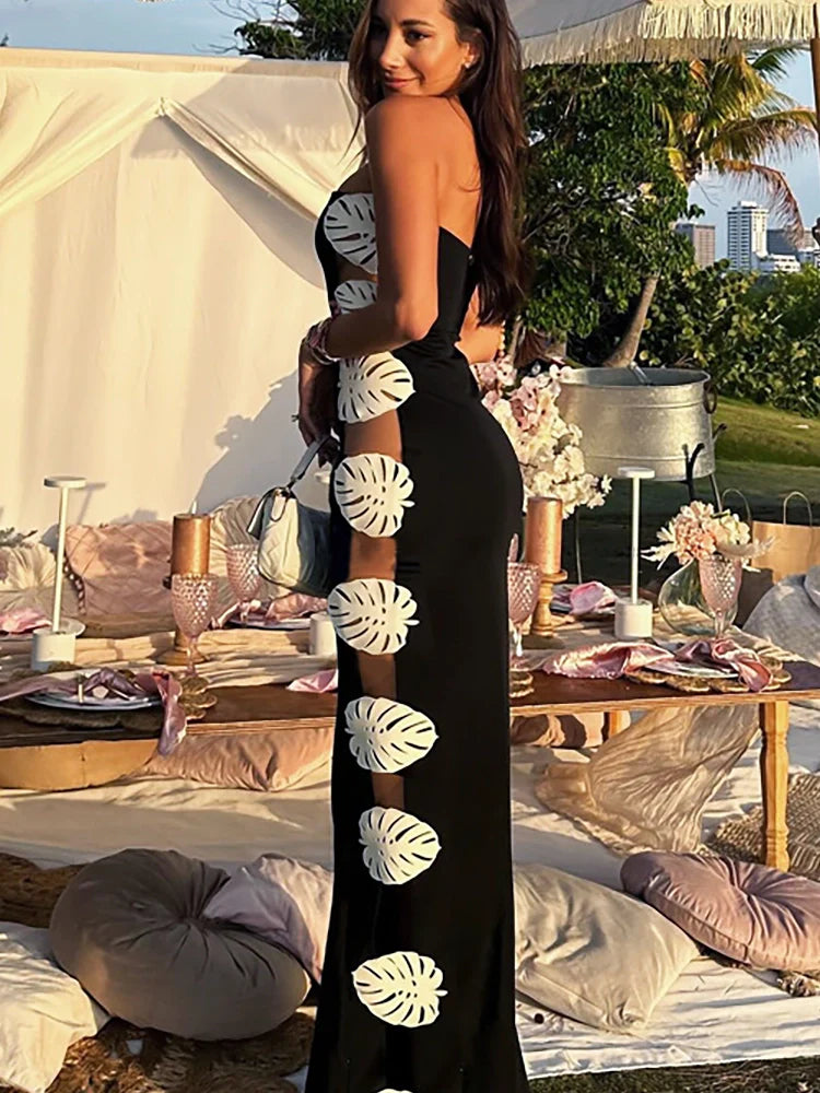 Leaf Patchwork Cutout Strapless Swimsuit