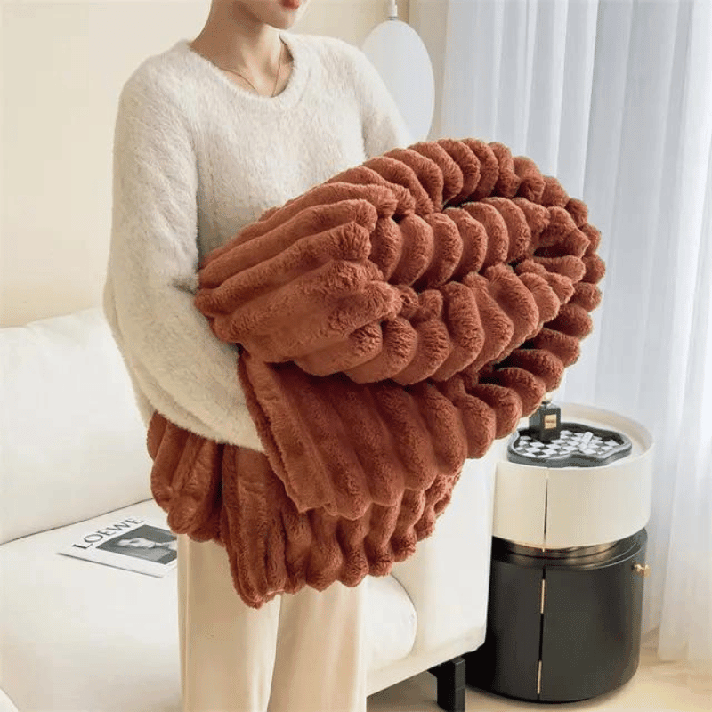 Luxury faux fur blanket in ivory white, soft and cozy throw for bedroom or living room winter decor